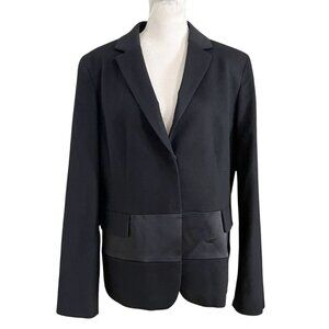 ST. EMILE BLACK WOOL CASHMERE BLEND SATIN STRIPE BLAZER - 12